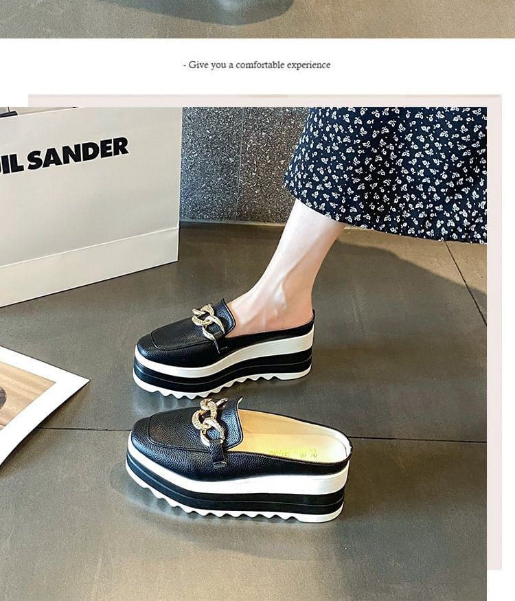 Platform Detail Mules Chain Loafer