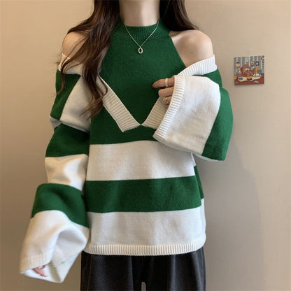 Long-Sleeve Striped Sweater Mock Two-Piece