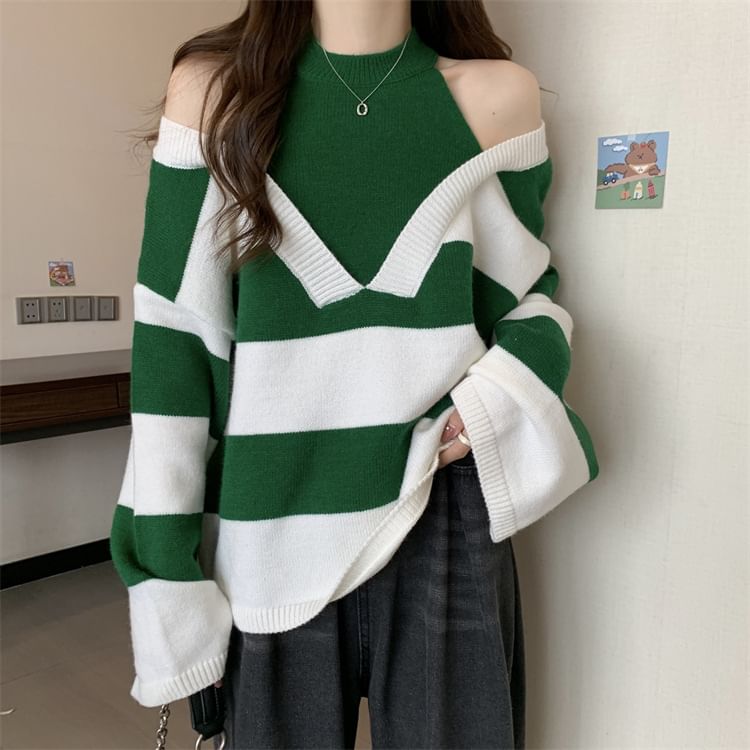 Long-Sleeve Striped Sweater Mock Two-Piece