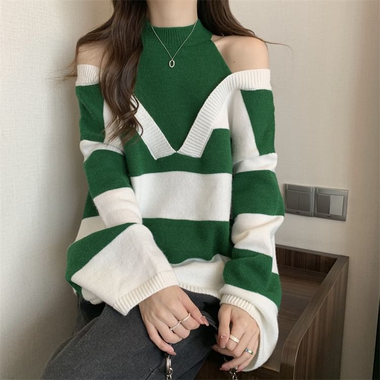Long-Sleeve Striped Sweater Mock Two-Piece