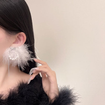 Faux Pearl Stud Feather Earring