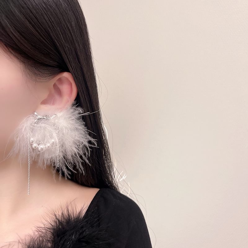 Faux Pearl Stud Feather Earring