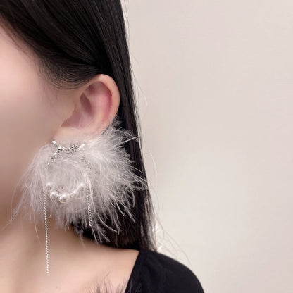 Faux Pearl Stud Feather Earring