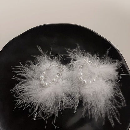 Faux Pearl Stud Feather Earring