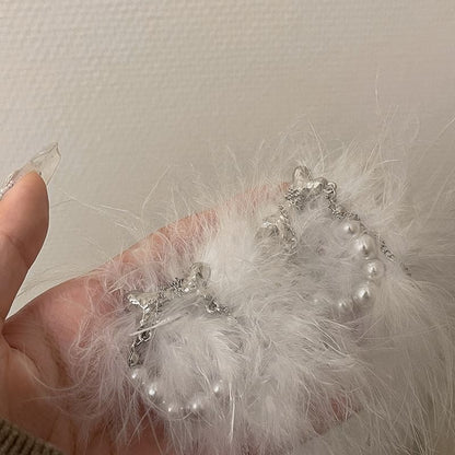 Faux Pearl Stud Feather Earring