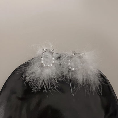 Faux Pearl Stud Feather Earring