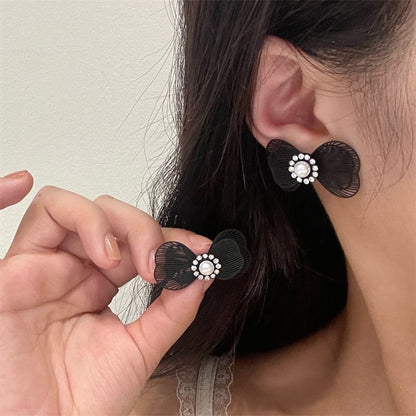 Pearl Faux Stud Bow Earring Alloy