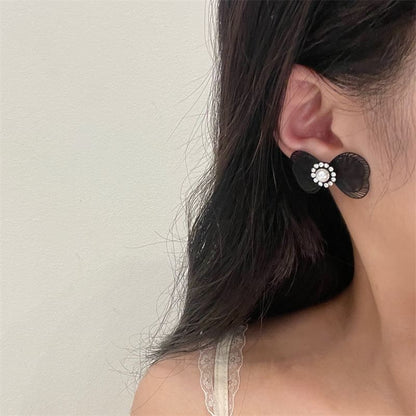 Pearl Faux Stud Bow Earring Alloy