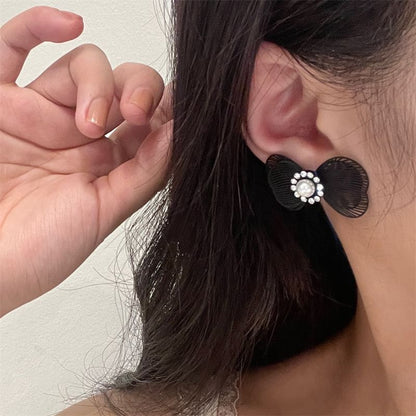 Pearl Faux Stud Bow Earring Alloy