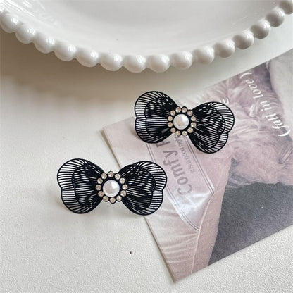 Pearl Faux Stud Bow Earring Alloy