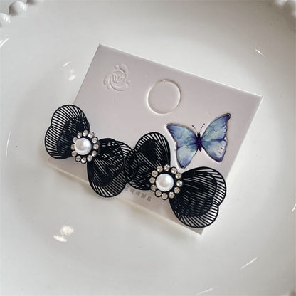 Pearl Faux Stud Bow Earring Alloy