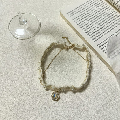 Layered Yarn Choker Rhinestone Alloy