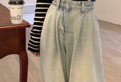 Striped Top Long-Sleeve Knit Slim-Fit