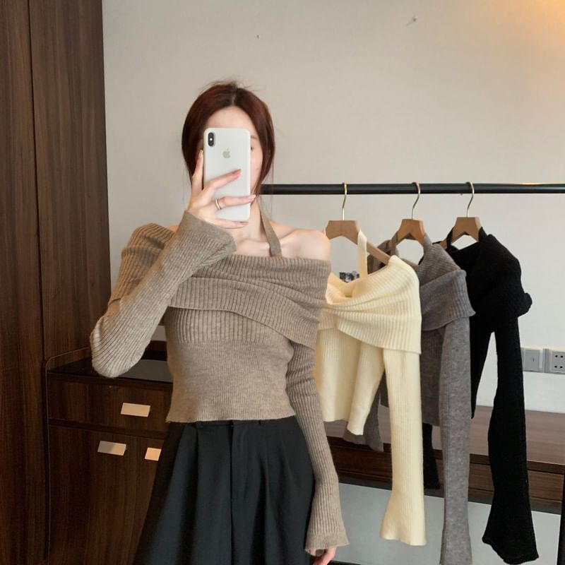 Halter Off-Shoulder Sweater Long-Sleeve