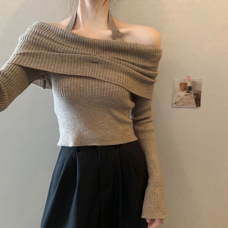 Halter Off-Shoulder Sweater Long-Sleeve