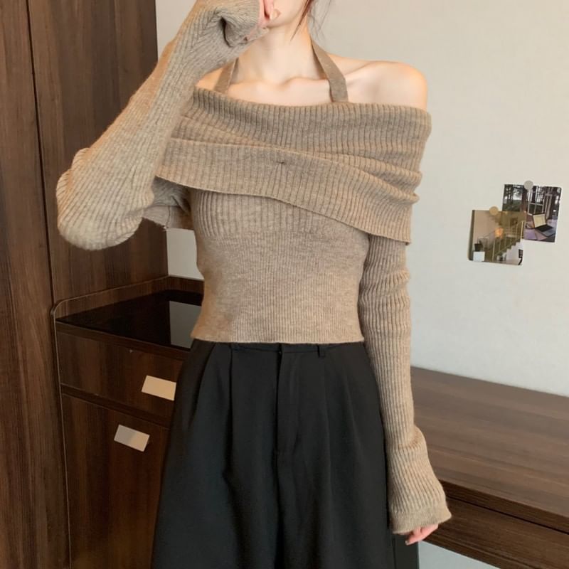 Halter Off-Shoulder Sweater Long-Sleeve