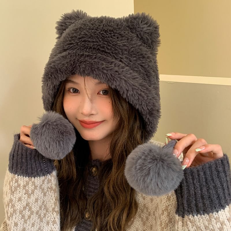 Sample Bear Ear Pom Pom Chenille Hat