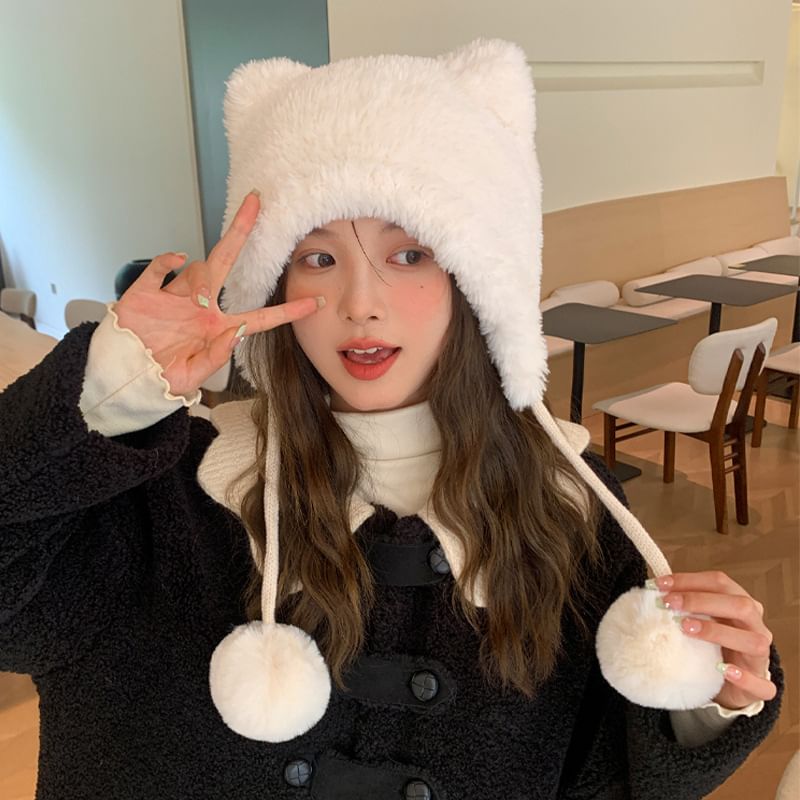 Sample Bear Ear Pom Pom Chenille Hat