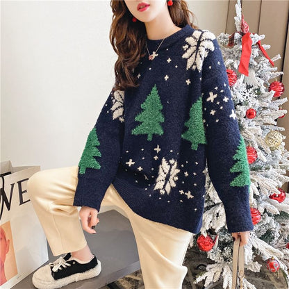 Christmas Tree Jacquard Sweater Crew Neck