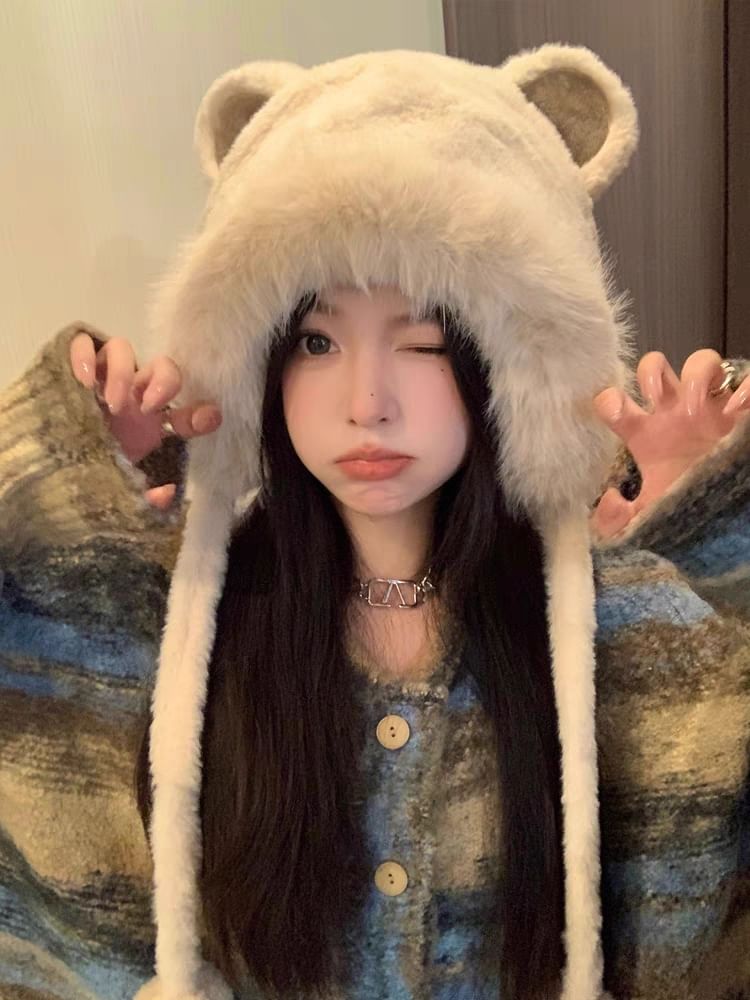Fluffy Bonnet Bear Hat Ear