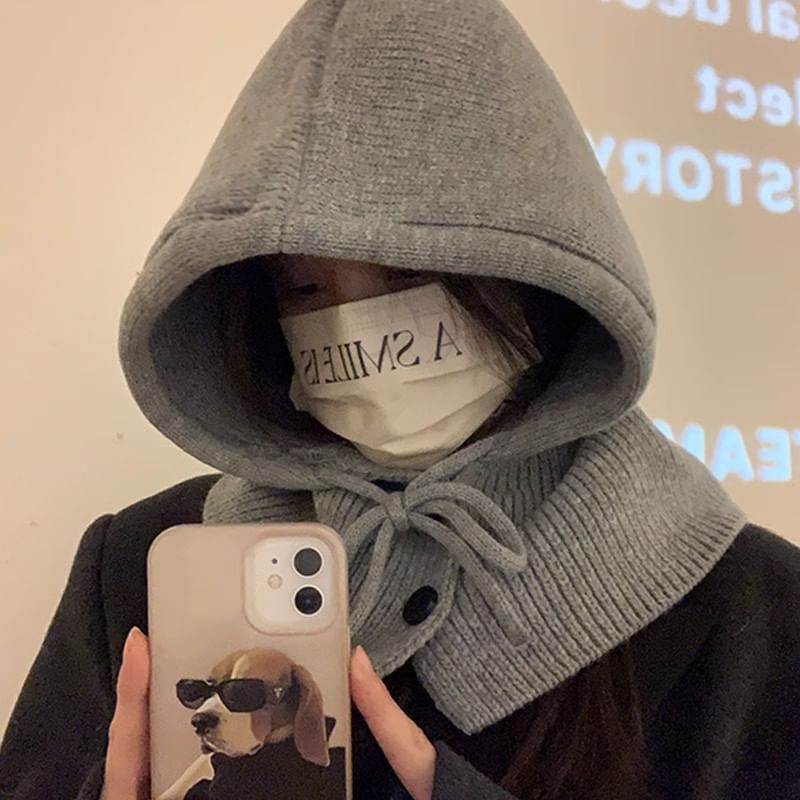 Plain Buttoned Balaclava Knit