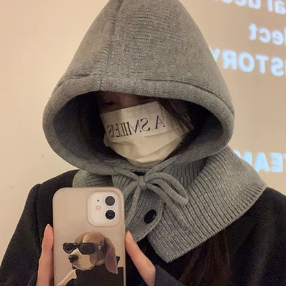 Plain Buttoned Balaclava Knit