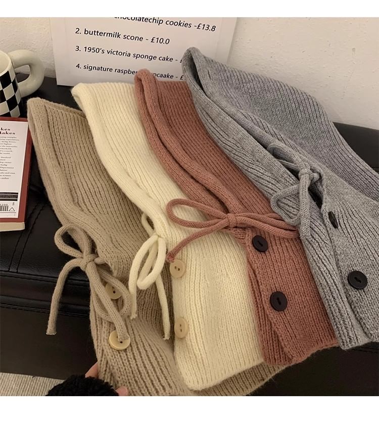 Plain Buttoned Balaclava Knit