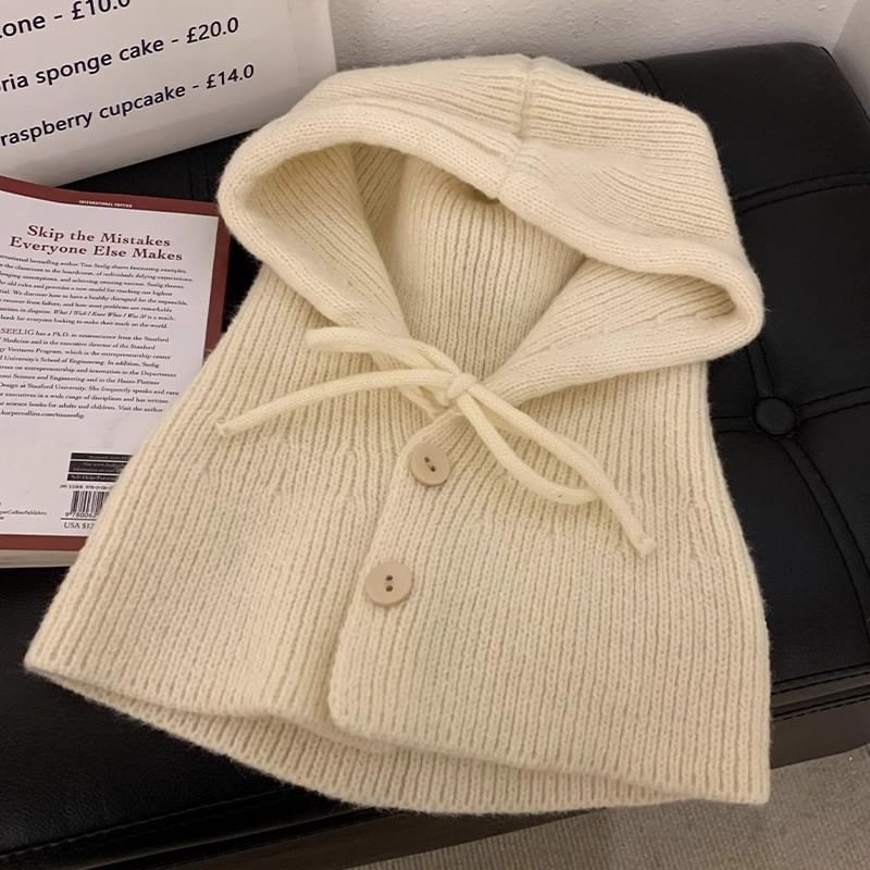 Plain Buttoned Balaclava Knit