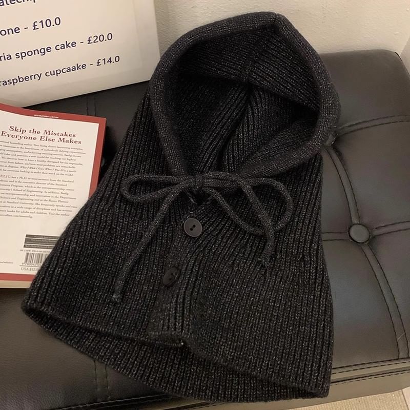 Plain Buttoned Balaclava Knit