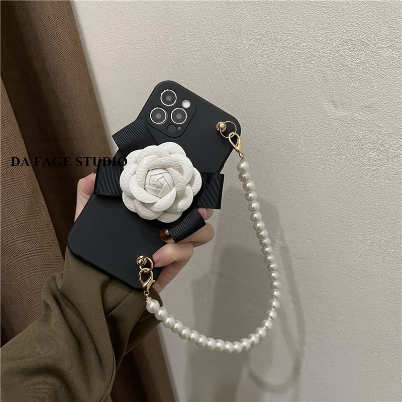 Floral Pearl Strap Case Faux Phone