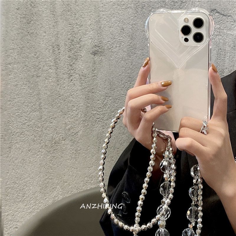Chain Phone Crystal Transparent Case Heart Faux