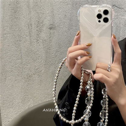 Chain Phone Crystal Transparent Case Heart Faux