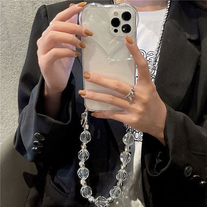 Chain Phone Crystal Transparent Case Heart Faux