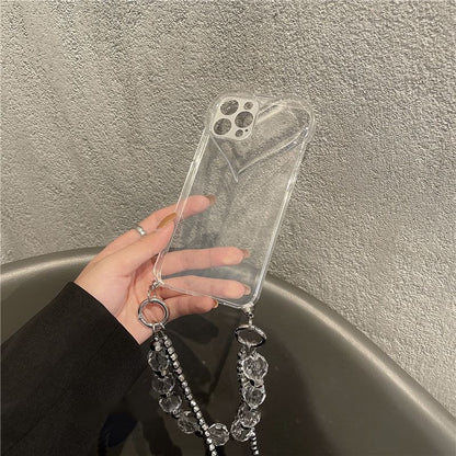 Chain Phone Crystal Transparent Case Heart Faux
