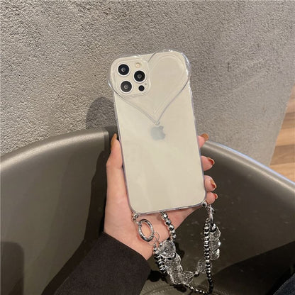 Chain Phone Crystal Transparent Case Heart Faux