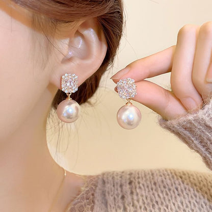 Pearl Drop Earring Faux Rhinestone