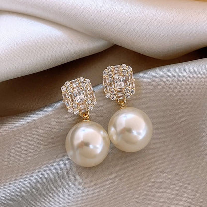 Pearl Drop Earring Faux Rhinestone