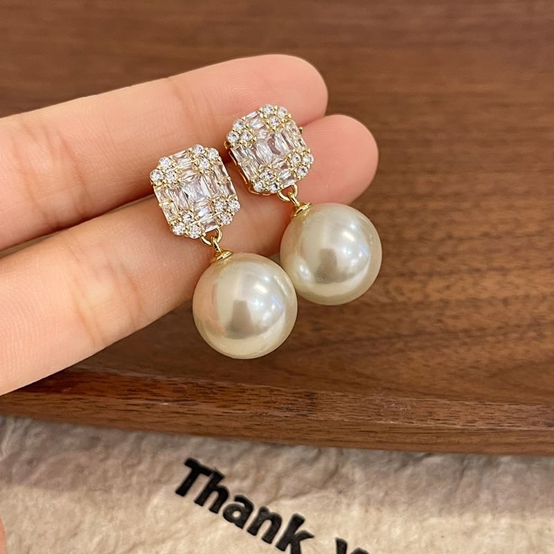 Pearl Drop Earring Faux Rhinestone