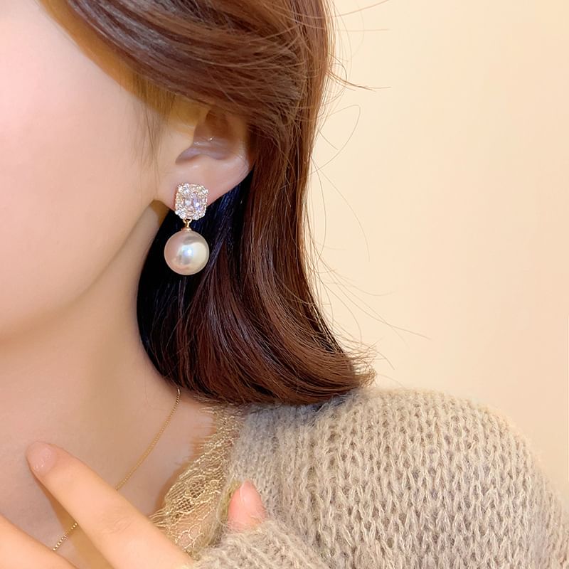 Pearl Drop Earring Faux Rhinestone