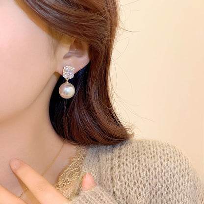 Pearl Drop Earring Faux Rhinestone
