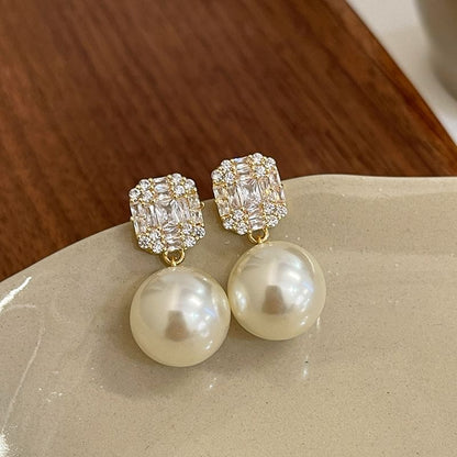 Pearl Drop Earring Faux Rhinestone