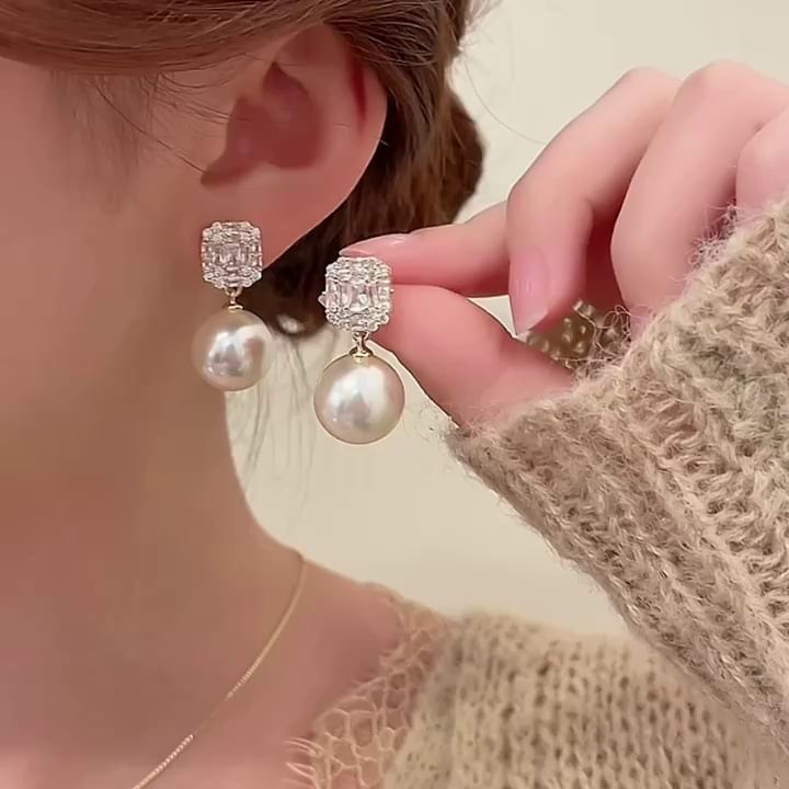Pearl Drop Earring Faux Rhinestone