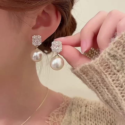 Pearl Drop Earring Faux Rhinestone