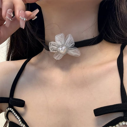 Heart Floral Leather Faux Choker