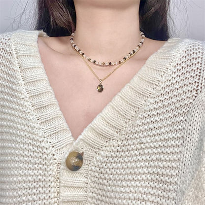 Pendant Beaded Necklace Gemstone Layered