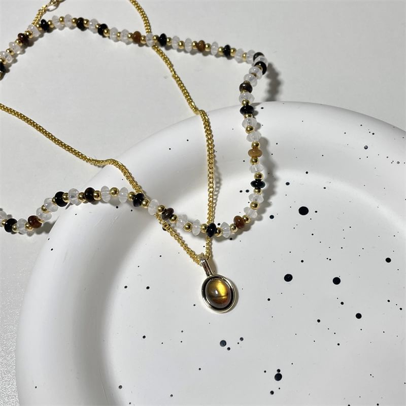 Pendant Beaded Necklace Gemstone Layered
