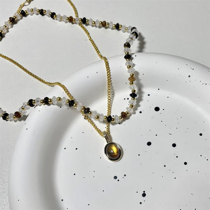 Pendant Beaded Necklace Gemstone Layered