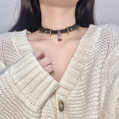 Pendant Choker Faux Bell Leather