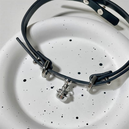 Pendant Choker Faux Bell Leather