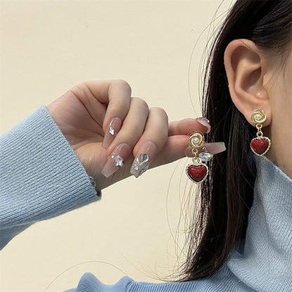 Pearl Heart Earring Faux Drop
